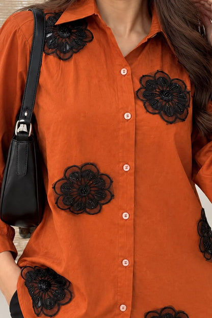 Rust orange motif shirt
