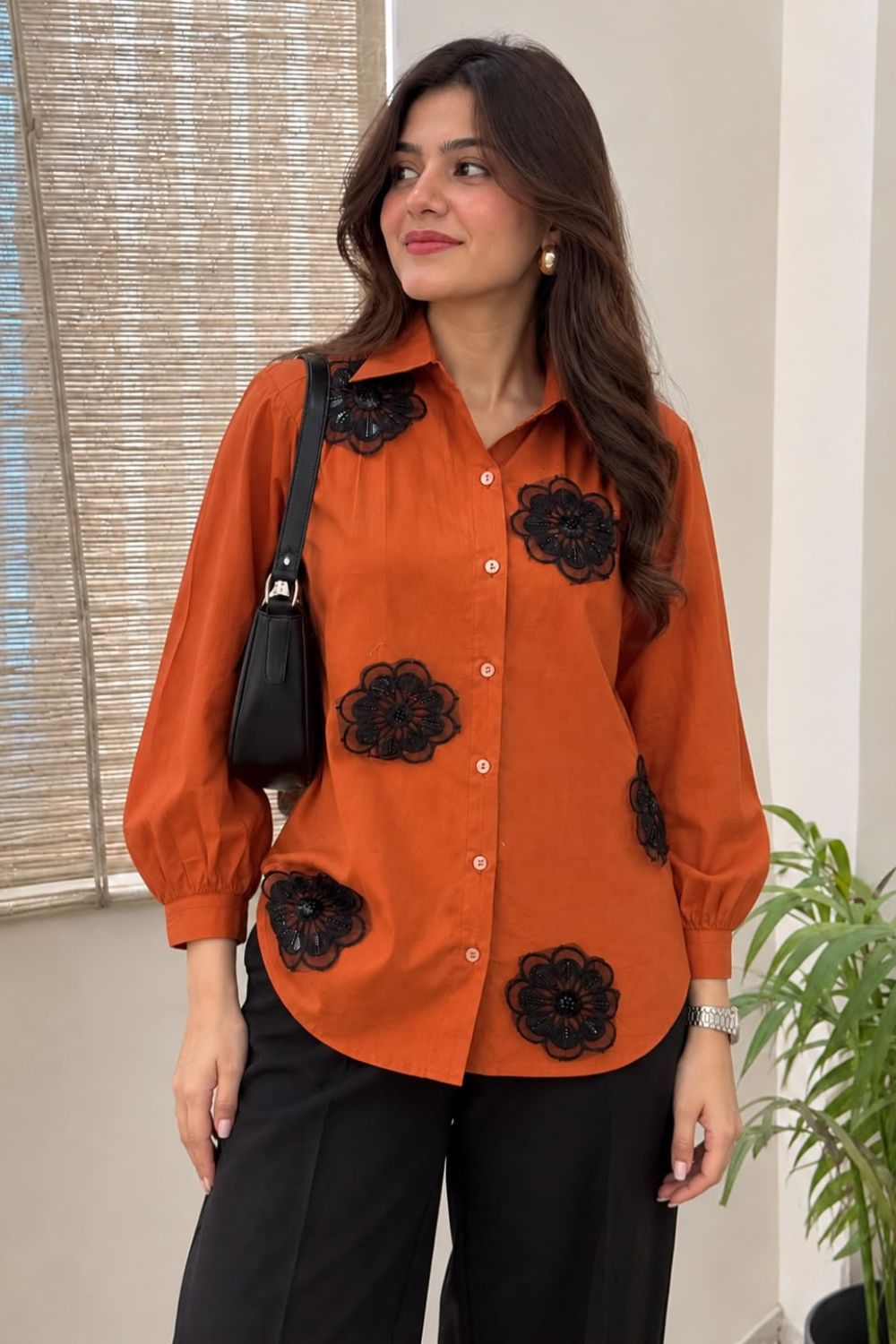 Rust orange motif shirt
