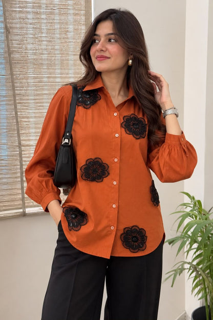 Rust orange motif shirt