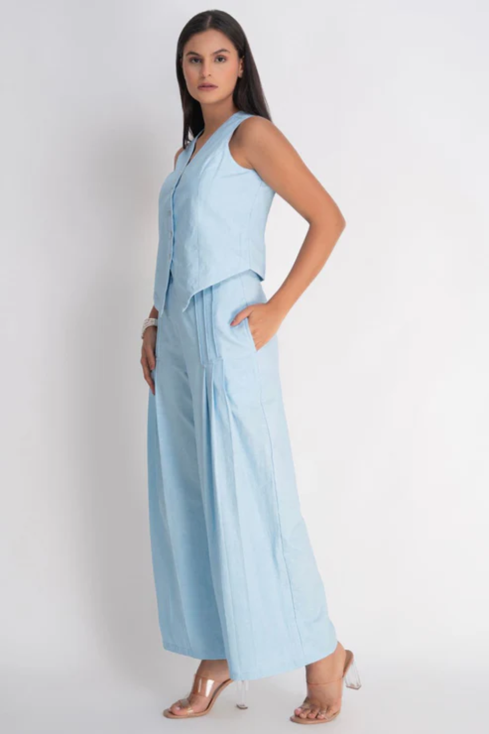 Blue Linen Waistcoat with Pants