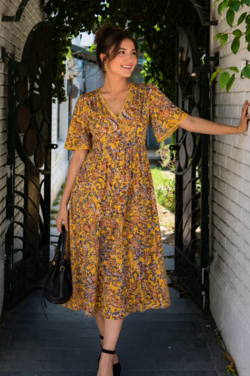 Printed Cotton Yellow Dress