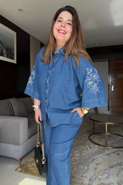 Denim Embroidered Cord Set