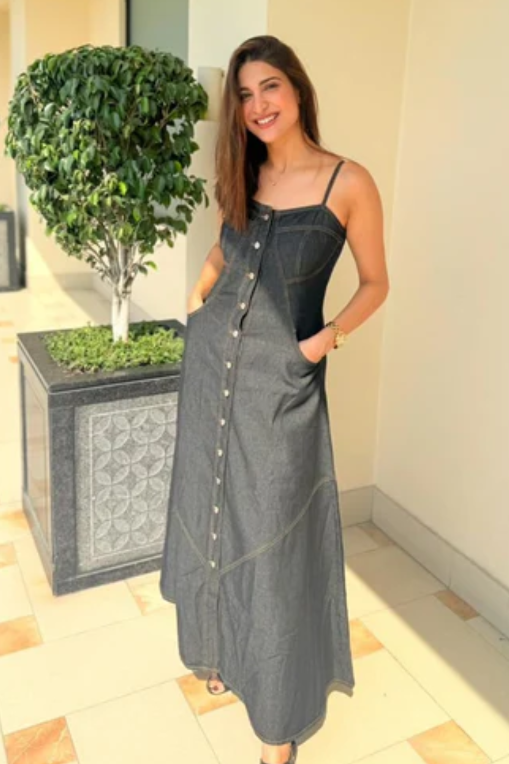 Button Down Denim Dress (Black)