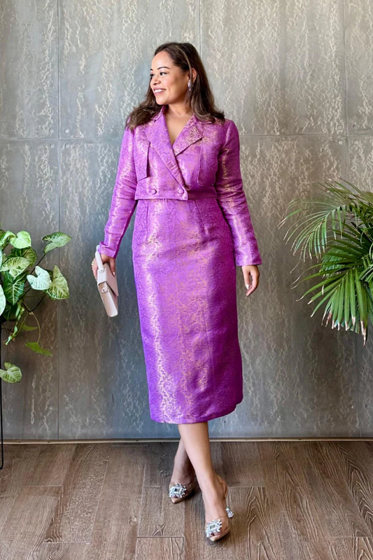 Lavender Brocade Pencil Skirt and Jacket