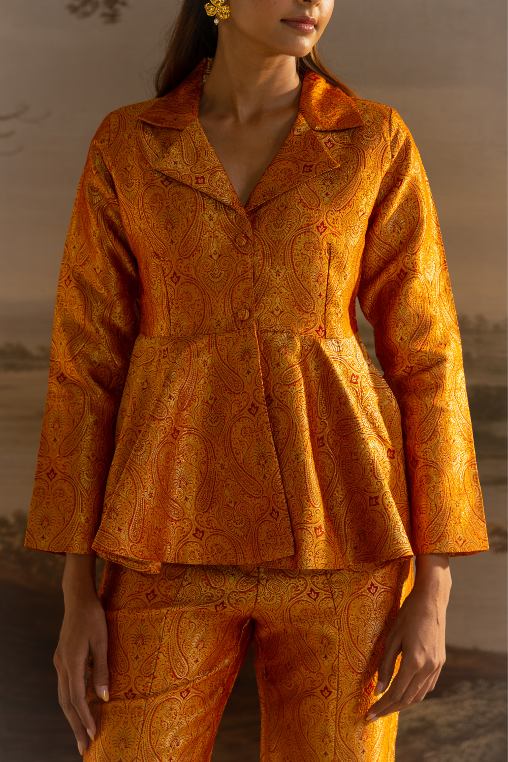 Amber Orange Peplum Top with Flared Pants