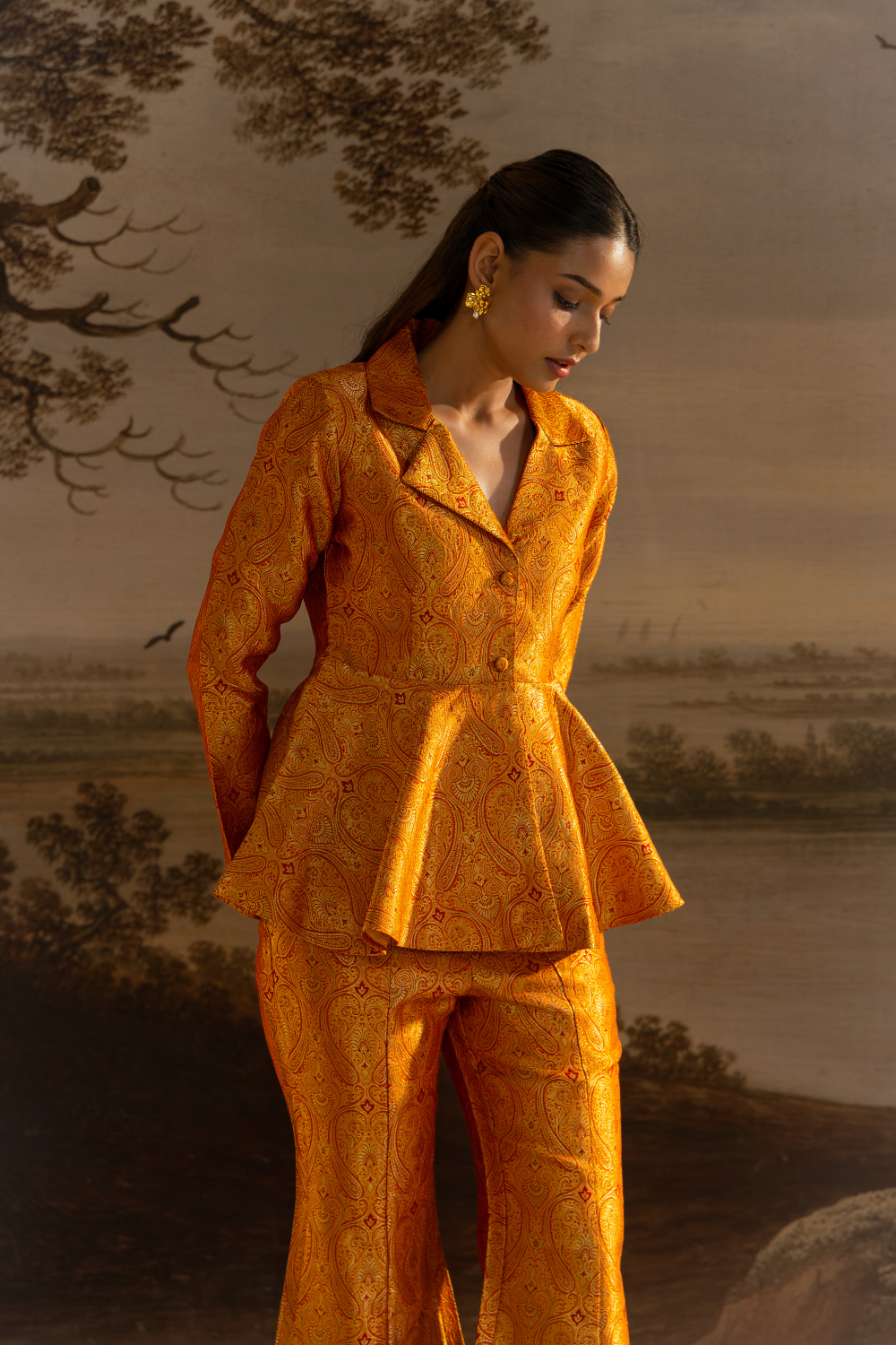 Amber Orange Peplum Top with Flared Pants
