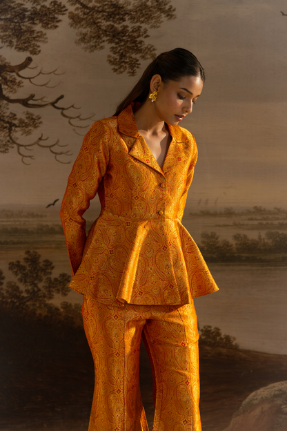 Amber Orange Peplum Top with Flared Pants
