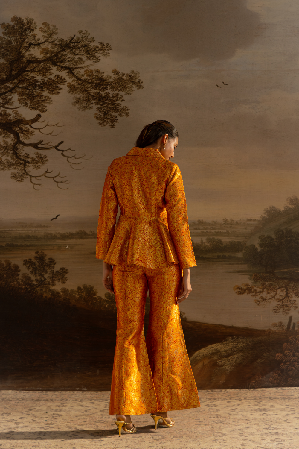 Amber Orange Peplum Top with Flared Pants