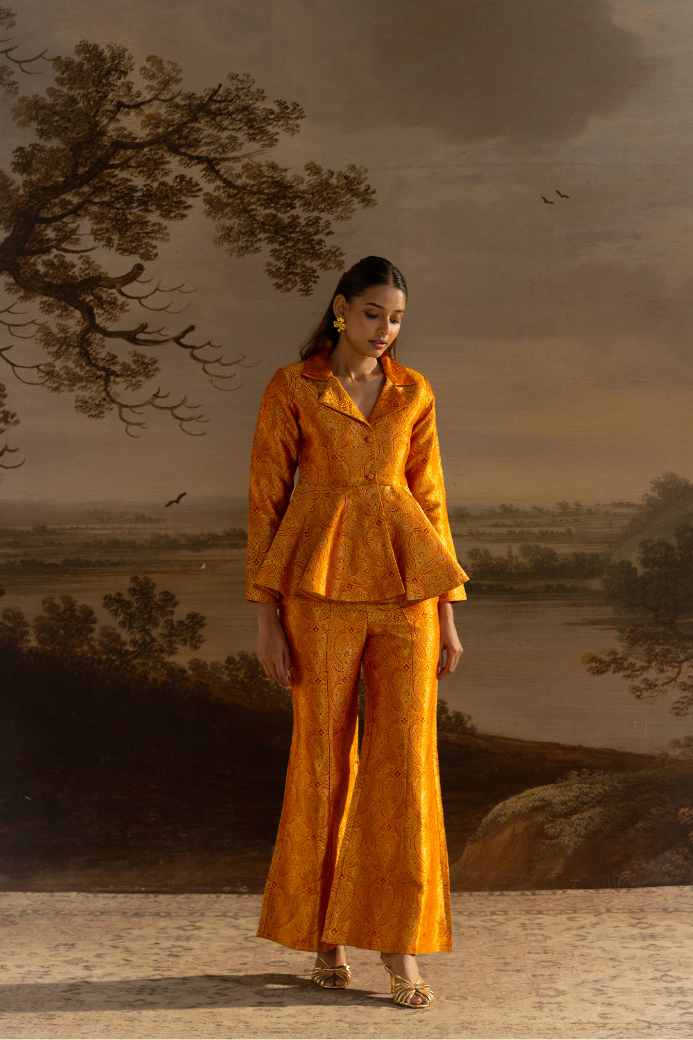Amber Orange Peplum Top with Flared Pants