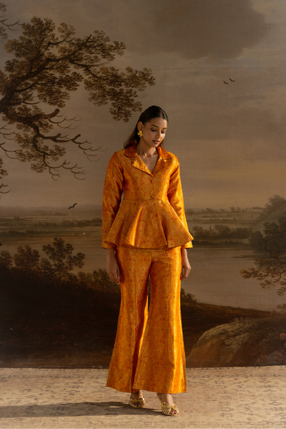 Amber Orange Peplum Top with Flared Pants