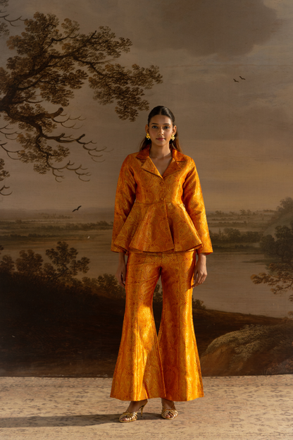 Amber Orange Peplum Top with Flared Pants