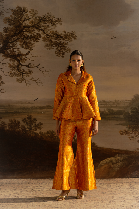 Amber Orange Peplum Top with Flared Pants