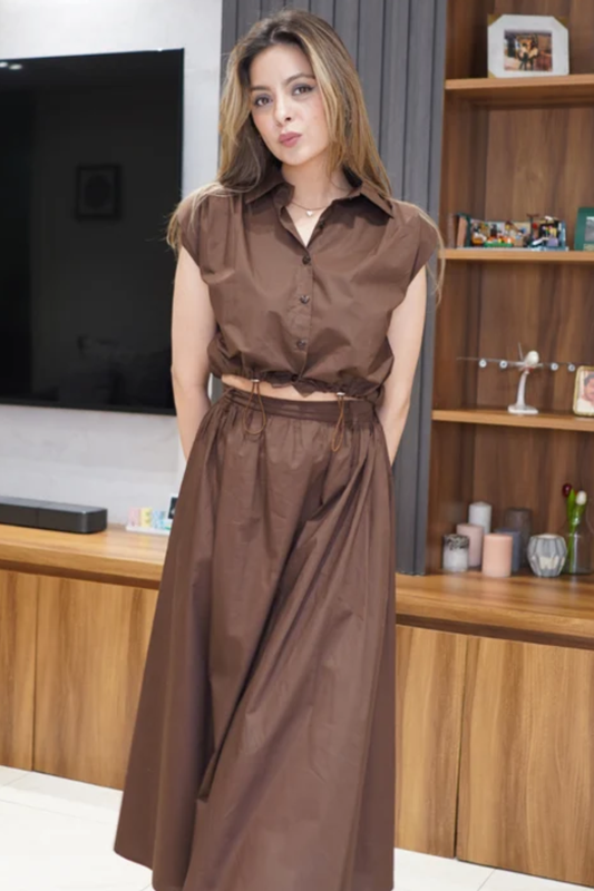 Brown Poplin Skirt Set