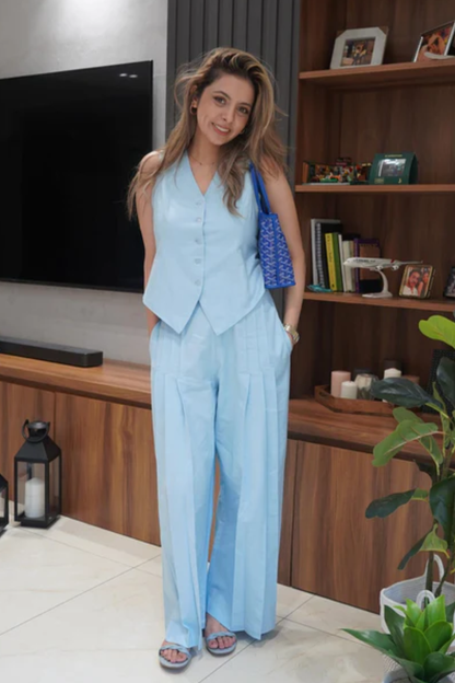 Blue Linen Waistcoat with Pants