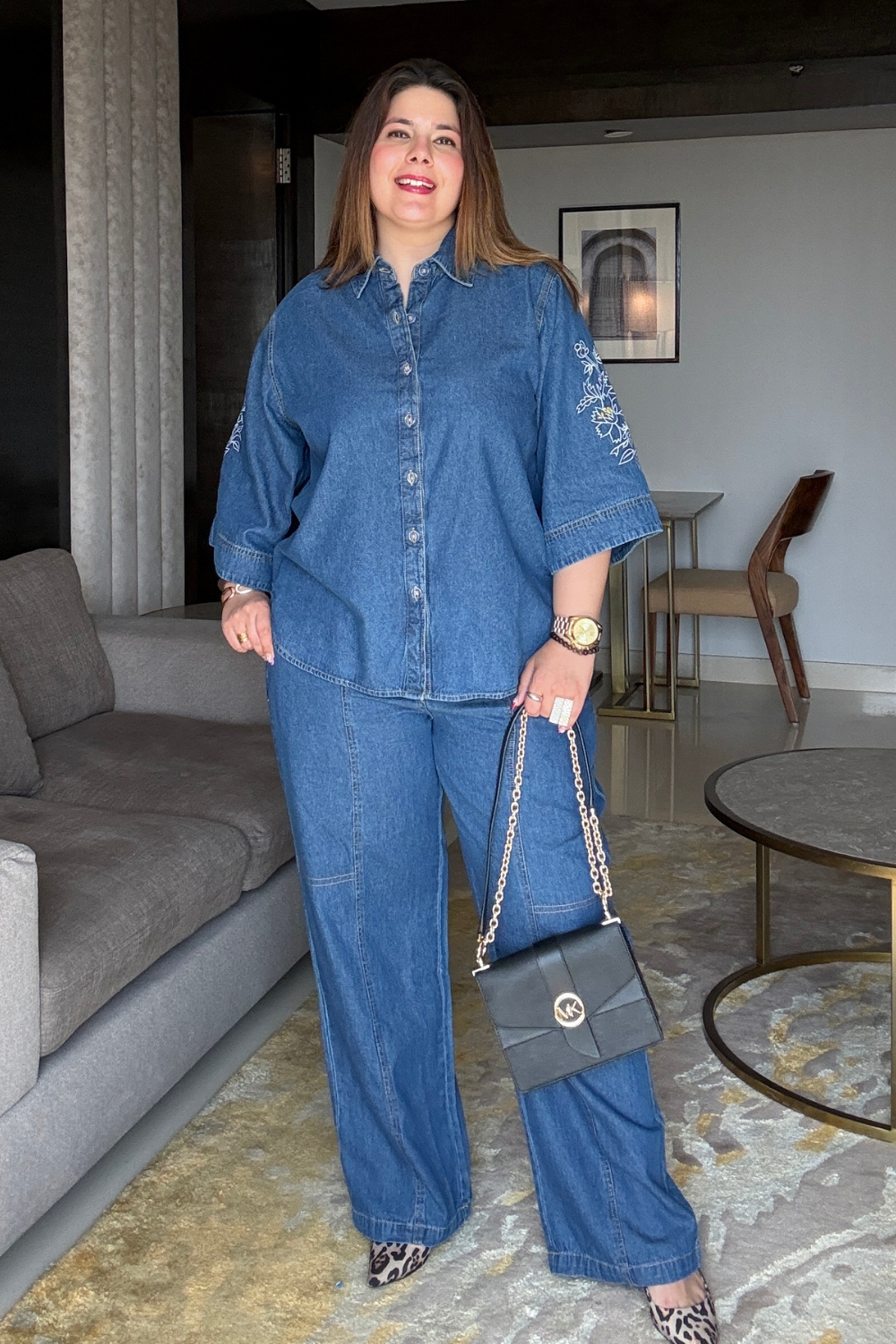 Denim Embroidered Cord Set