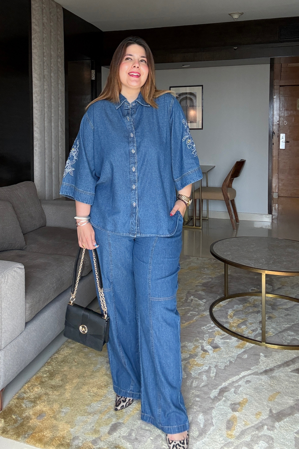 Denim Embroidered Cord Set