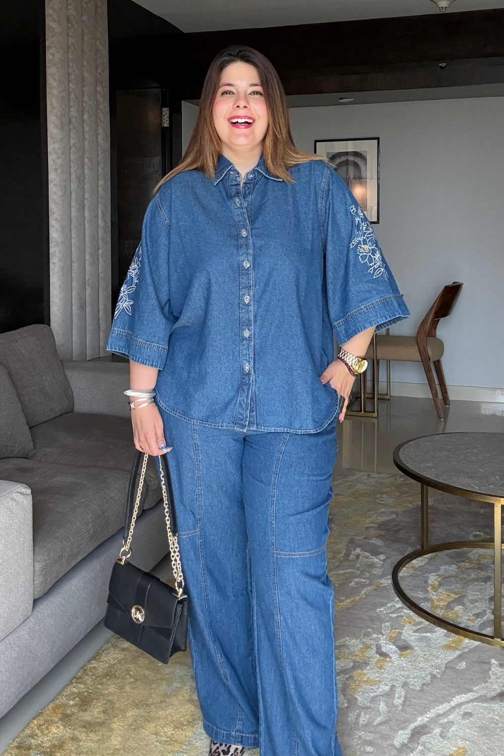 Denim Embroidered Cord Set