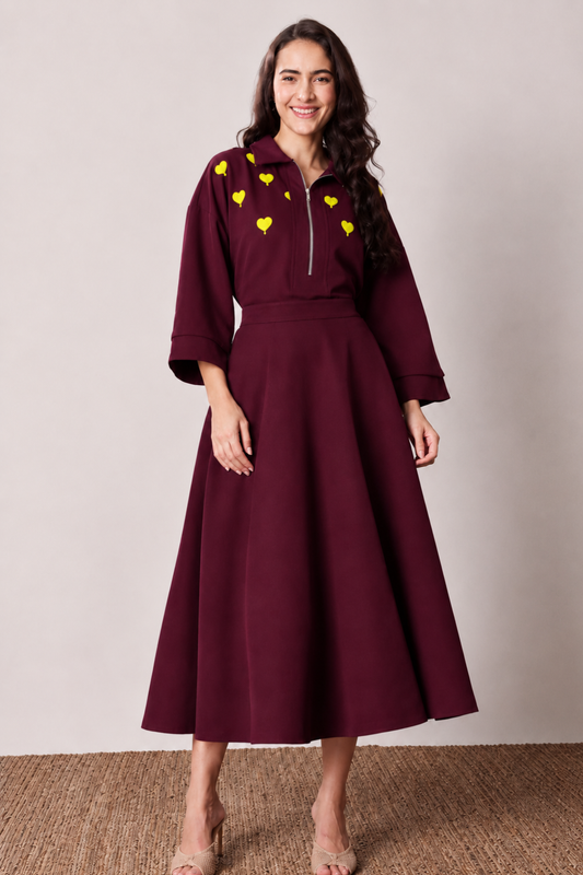 Burgundy heart skirt set