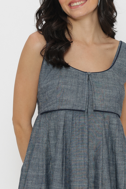 Soft Denim Pleated Dress