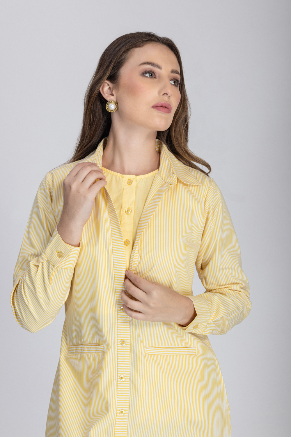 Double Placket Shirt Dress (Yellow)