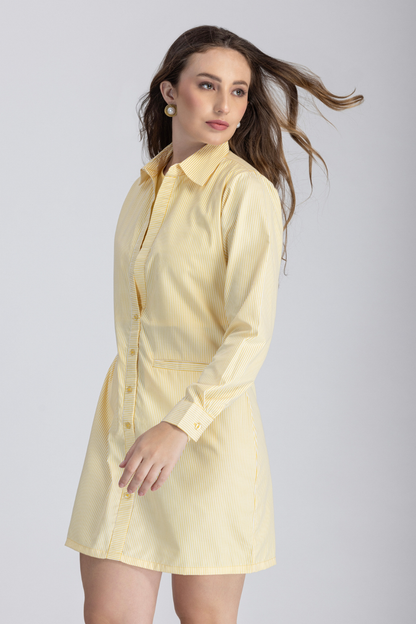 Double Placket Shirt Dress (Yellow)