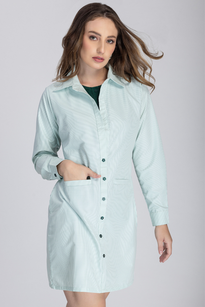 Double Placket Shirt Dress (Green)
