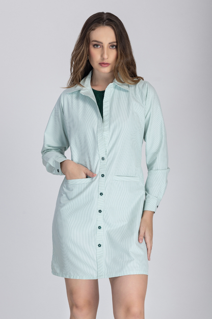 Double Placket Shirt Dress (Green)
