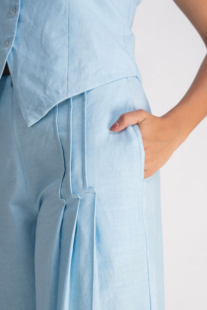 Blue Linen Waistcoat with Pants