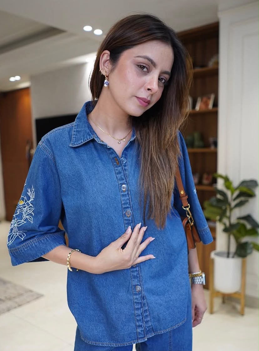 Denim Embroidered Cord Set