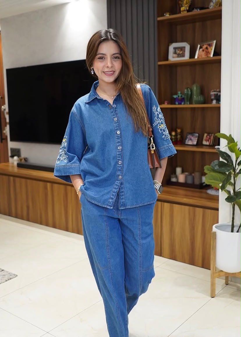 Denim Embroidered Cord Set