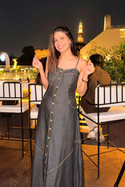 Button Down Denim Dress (Black)