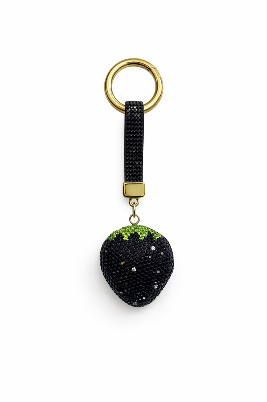 Black strawberry bag charm