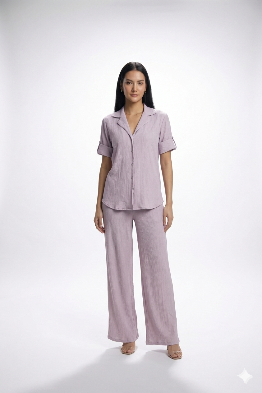 Crepe Shirt+Crinkle Pants (Lilac)