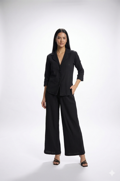 Crepe Shirt+Crinkle Pants Set