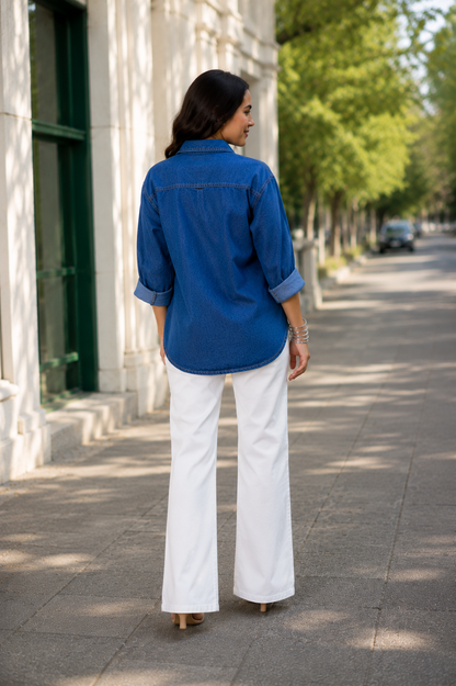 Crystal Bloom Denim Shirt
