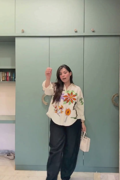 Wildflower Embroidered Shirt Beige