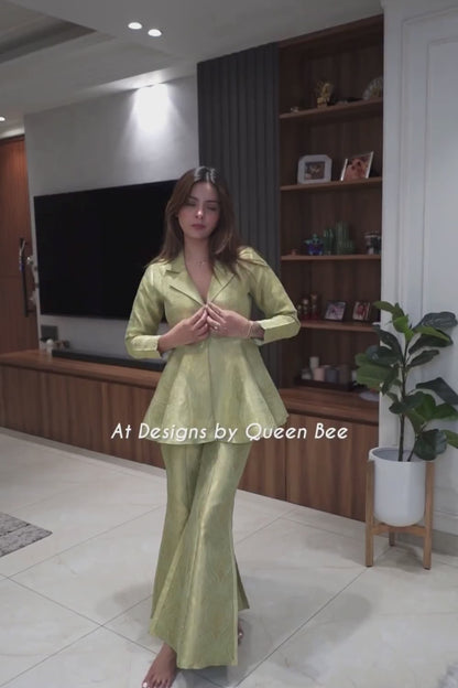 Golden Sage Peplum Top with Flared Pants
