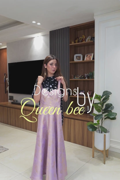 Lilac Brocade Flared Dress with Jacket