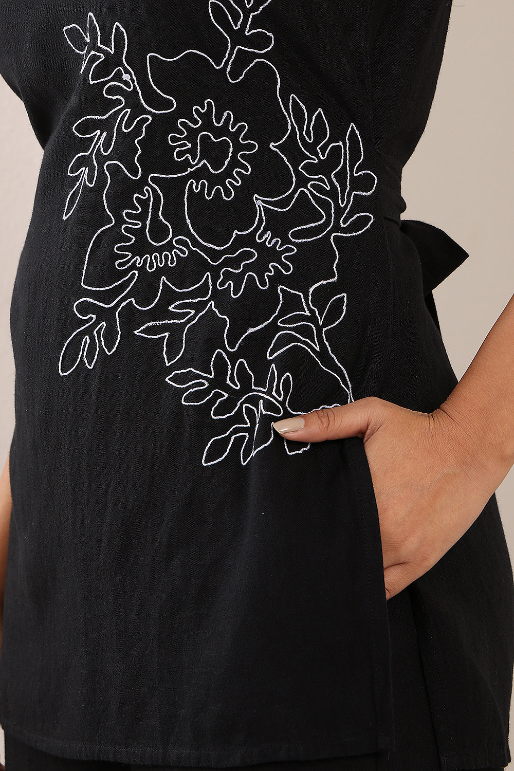 Linen Black Embroidered Coord Set