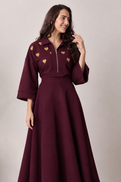 Burgundy heart skirt set