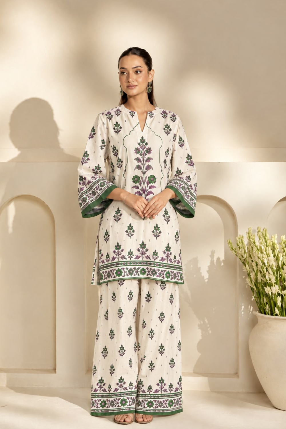 Floral green print set