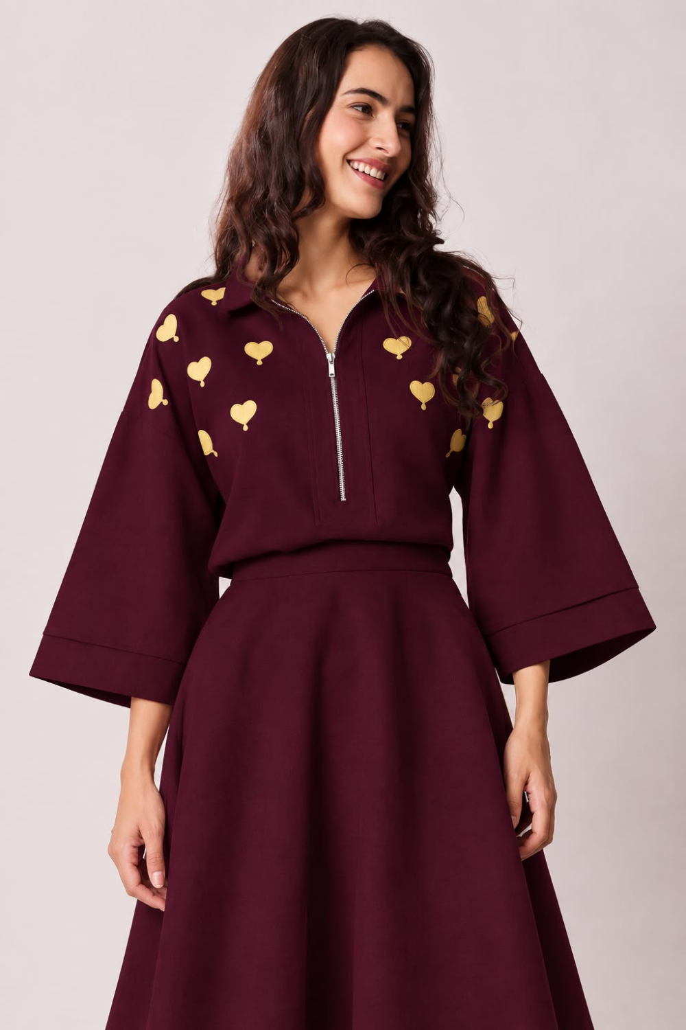 Burgundy heart skirt set