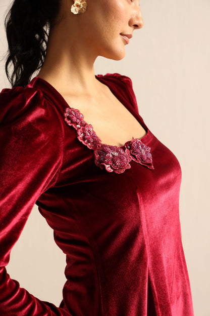 Maroon velvet co-ord set