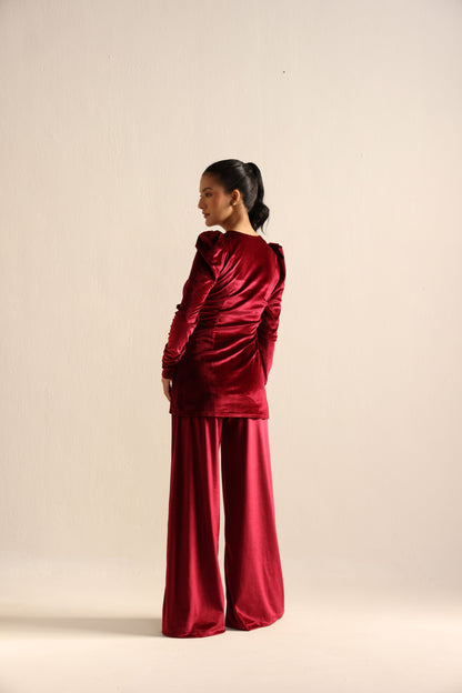 Maroon velvet co-ord set