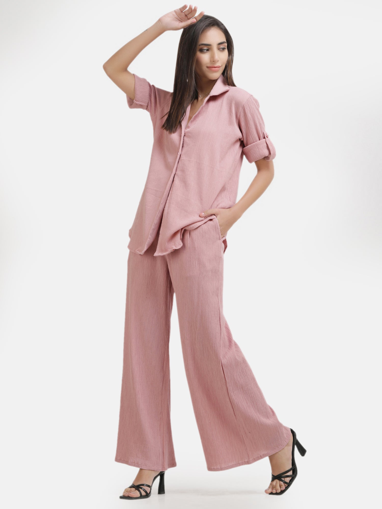 Cotton Crepe Shirt+Crinkle Pants (Pink)