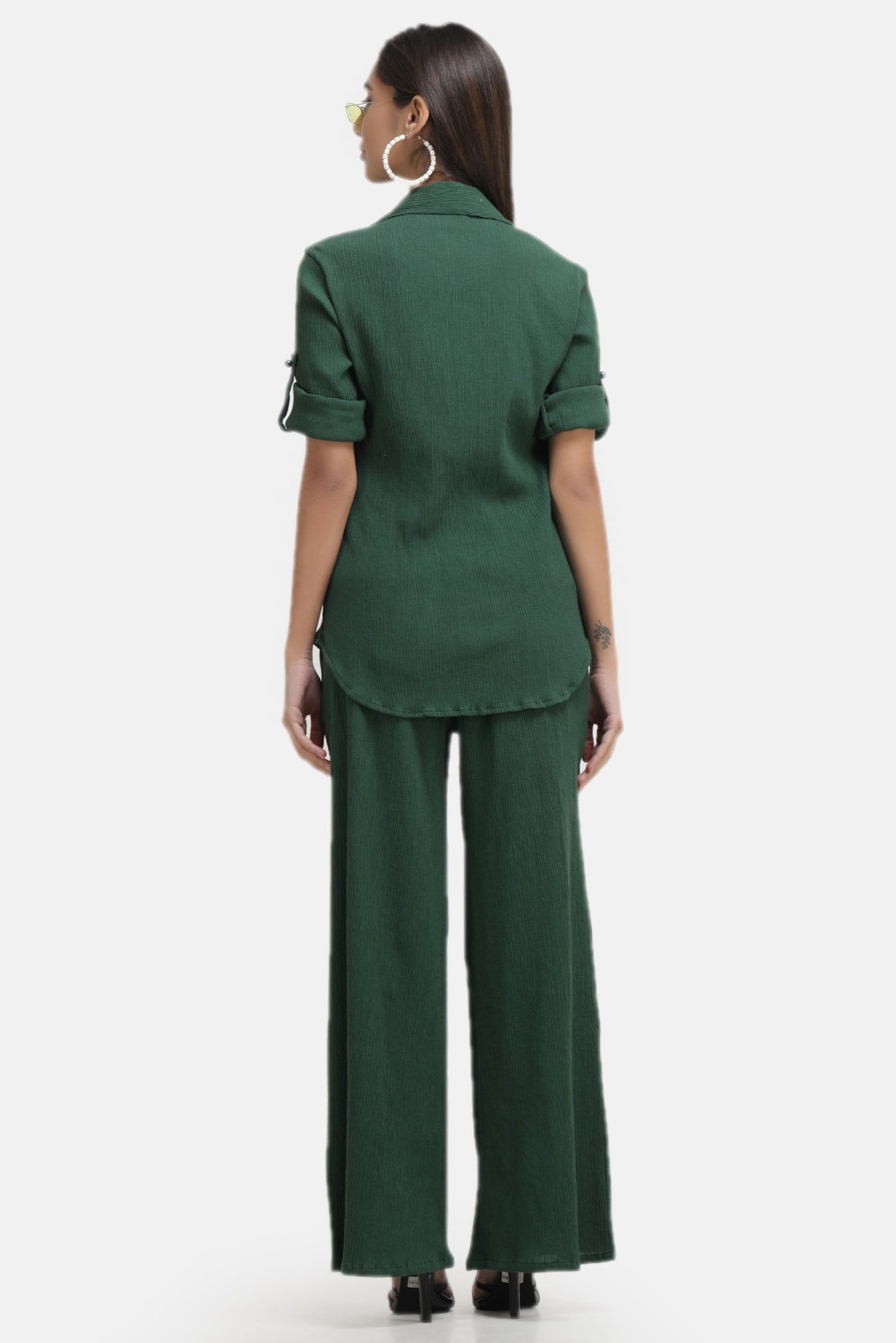 Crinkle Crepe Shirt+Pants (Dark Green)