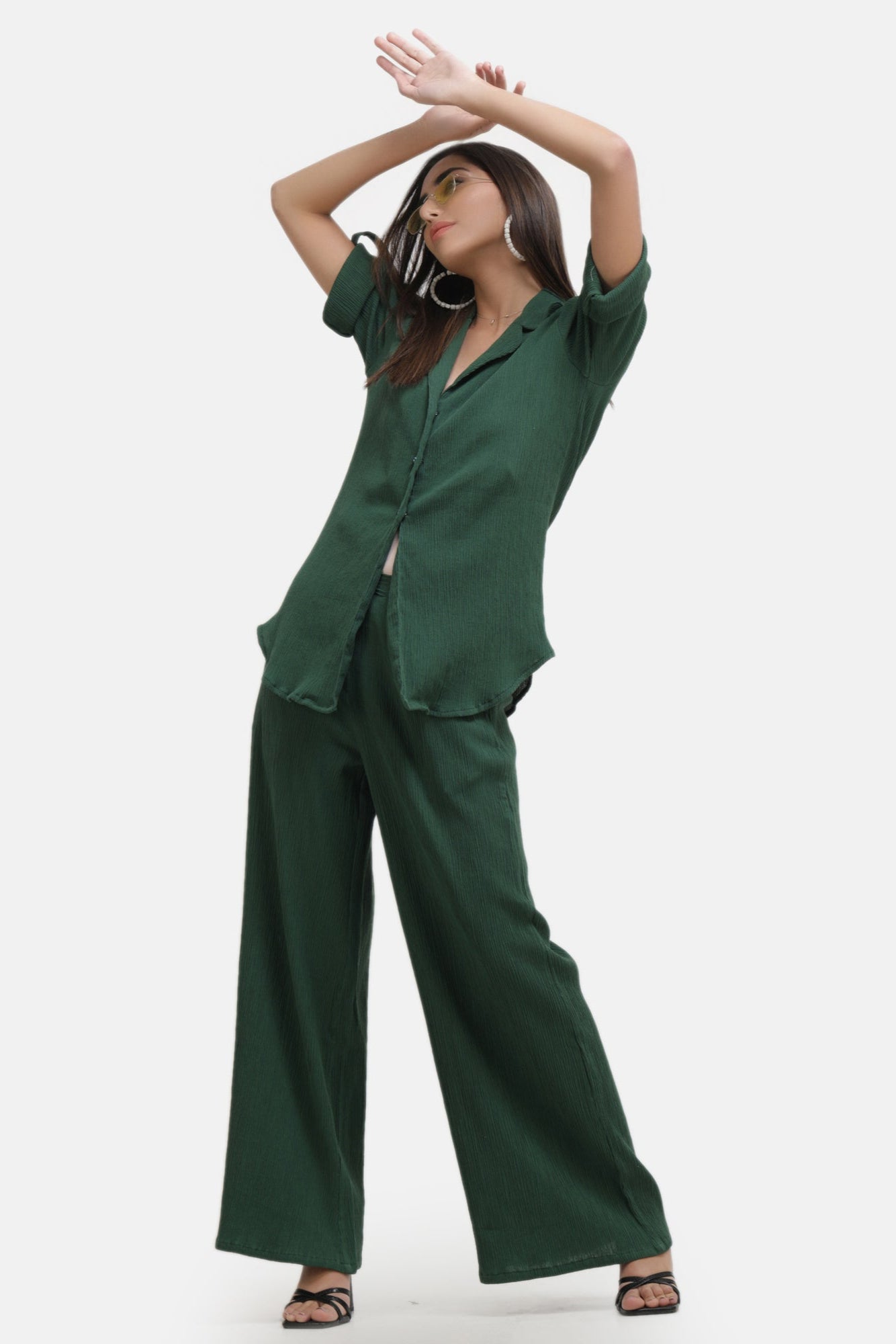 Crinkle Crepe Shirt+Pants (Dark Green)
