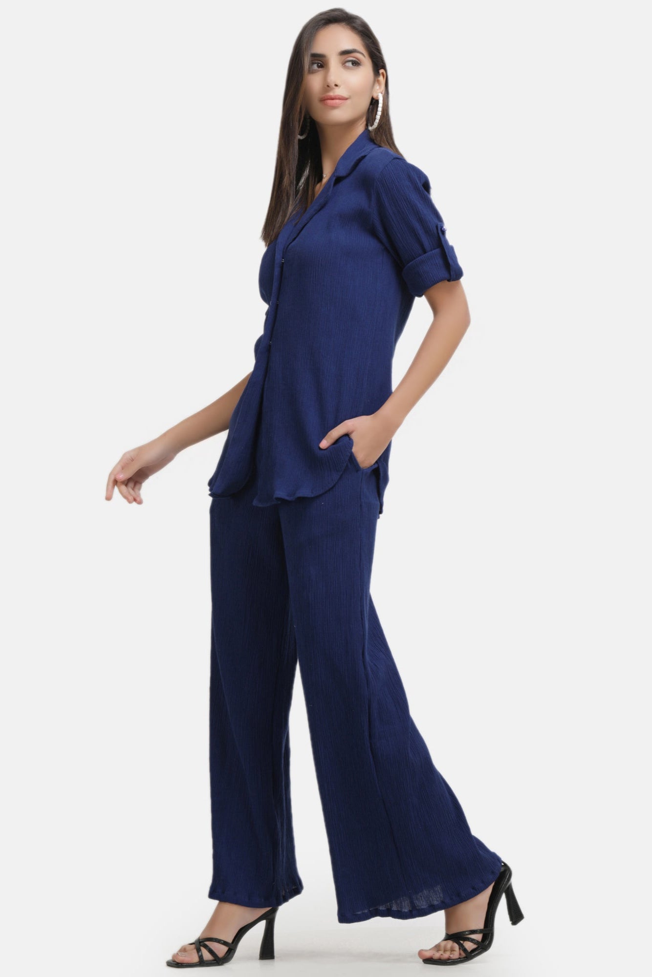 Crepe Shirt+Crinkle Pants (Dark Blue)