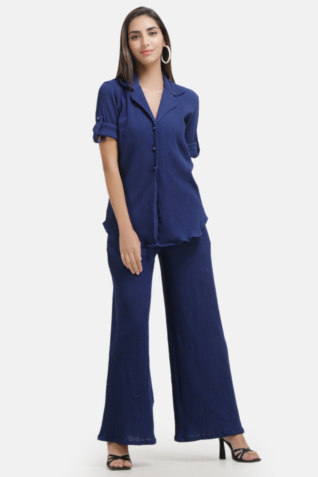 Crepe Shirt+Crinkle Pants (Dark Blue)