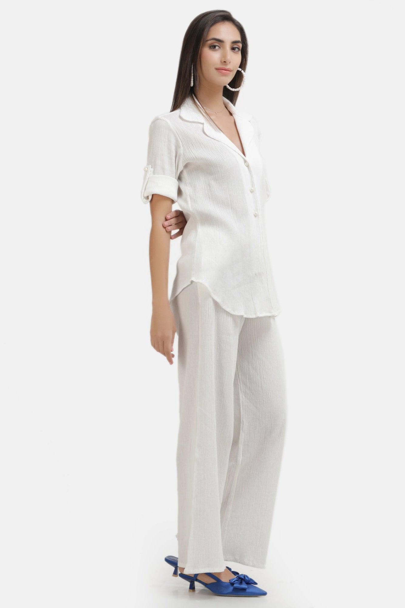 Crepe Shirt+Crinkle Pants (White)